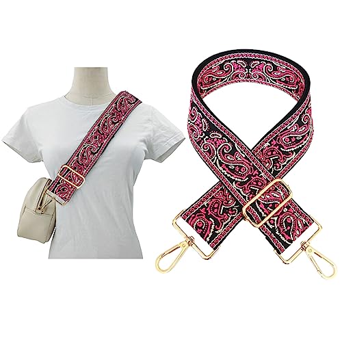 Image of 1pc Adjustable Strap Replacement 2inch Wide Paisley Jacquard Belt for Crossbody Purse Handbag Shoulder Guitar Camera Bag (Rose)