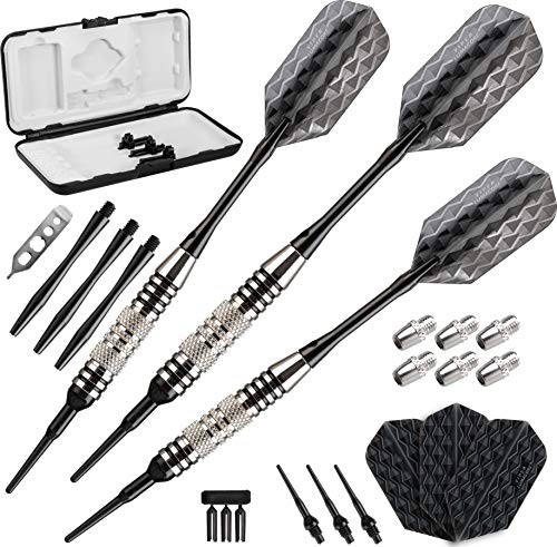 Viper Bobcat Adjustable Weight Soft Tip Darts with Storage/Travel Case: Nickel Silver Plated, Black Rings, 16-19 Grams