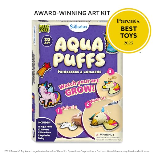 Image of Skillmatics Aqua Puffs - 3D Art Kit, Princesses & Unicorns, Mess-Free Paint by Number Craft for Kids, DIY Color Activity, Screen-Free Fun, Best Gift for Girls & Boys Age 4, 5, 6, 7, 8, 9, 10