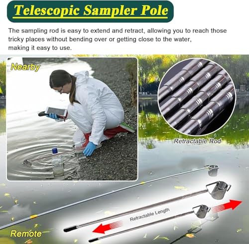 Perche d'échantillonnage d'eau télescopique avec gobelet gradué amovible