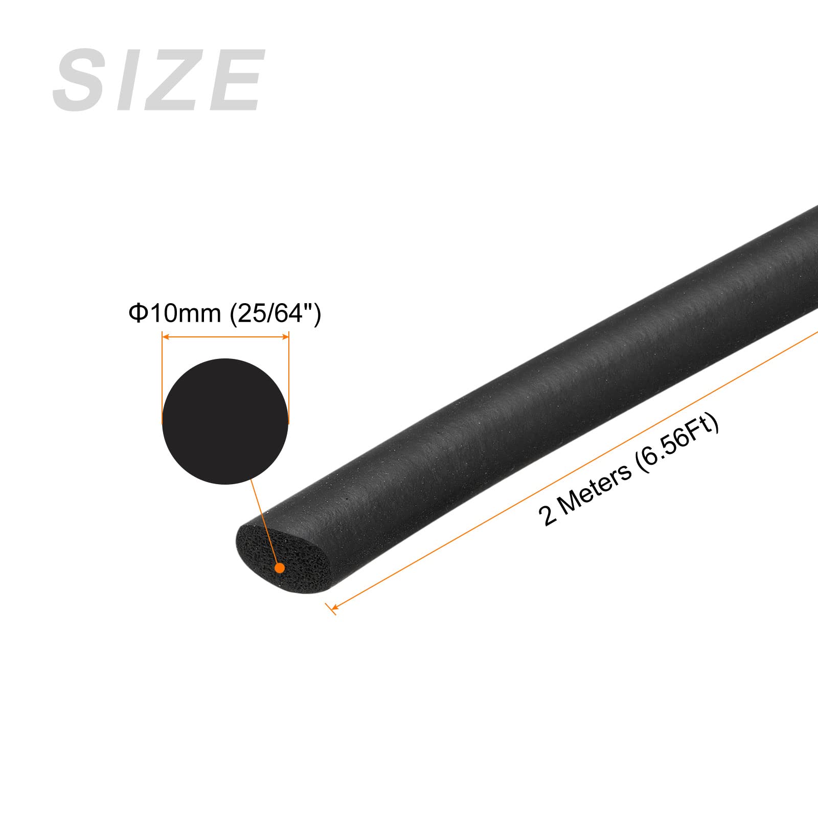 METALLIXITY Foam Rubber Weather Seal Strip (10mm Diameter x 2m Long) 1pcs, EPDM Rubber Round Seal Strip - for House Repair Door, Black - Image 2