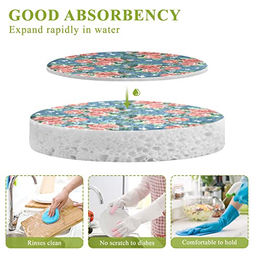 Image of Rose Floral Kitchen Sponges Spring Summer Flower Cleaning Dish Sponges Non-Scratch Natural Scrubber Sponge for Kitchen Bathroom Cars, pack of 3
