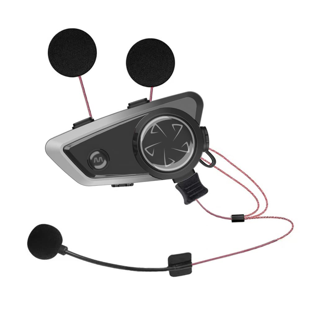 Walmeck Casco de Motocicleta X5, Auriculares, Intercomunicador de 1000M para Montar Música y Compartir, Resistente Al Agua IPX67, Reducción Ruido con Batería 20H (Negra #-2)