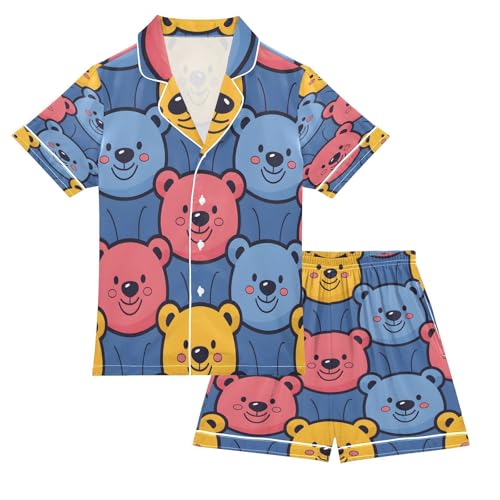 senya Pajama Sets Silky Button Down Nightwear Sleepwear Size 5-14 Years Yellow Blue Bears