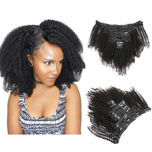 PangDongLai Afro Kinky Curly Clip Ins Human Hair 4B 4C Kinky Curly Brazilian Virgin Human Hair 120g/set Nature Black Color Afro Curly Clip ins Invisible&Scalp-Friendly Hair Extension(8inch)
