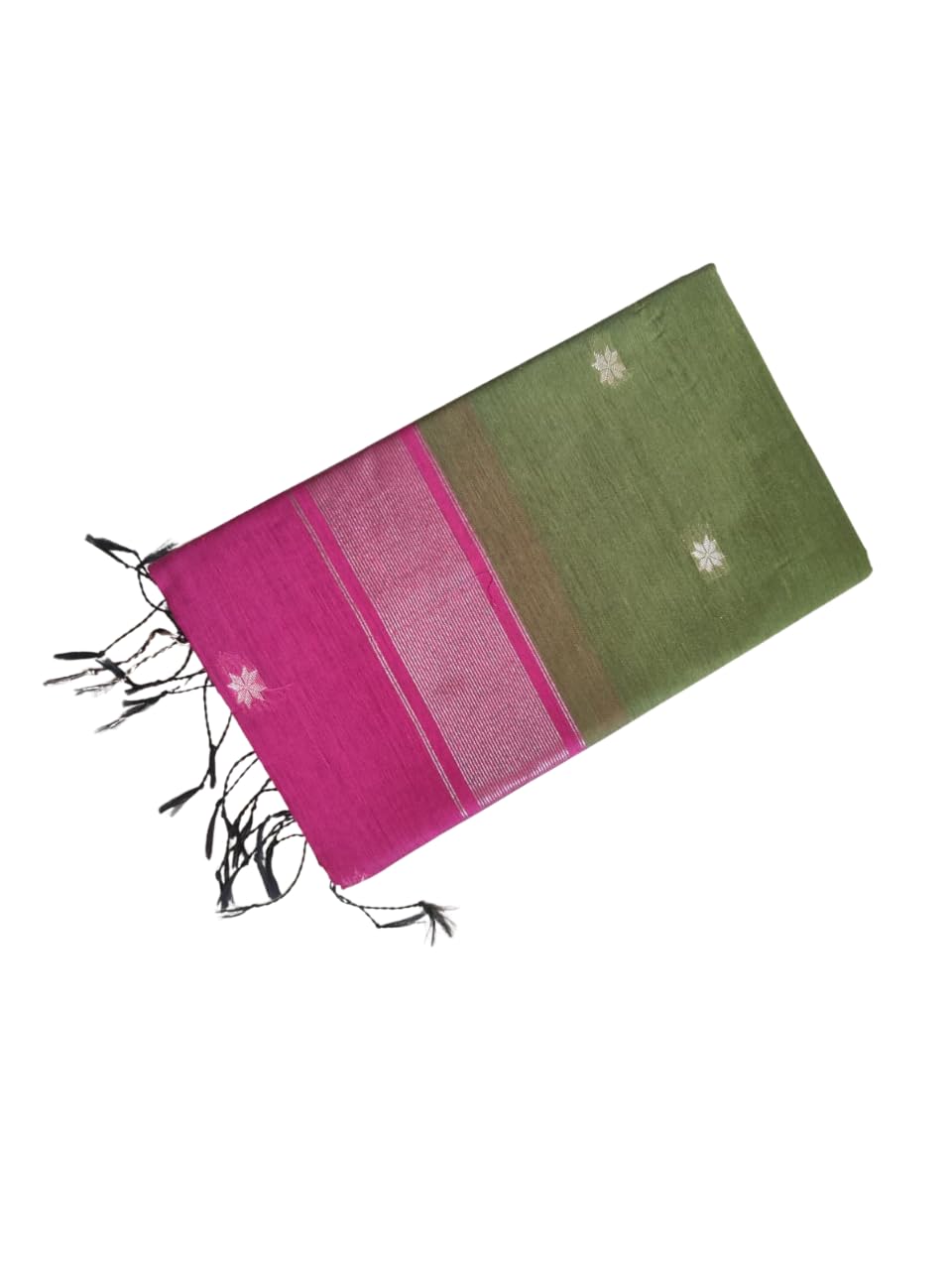 Praiso Mart's Maheswari Silk Cotton Saree with Blouse Piece, Lightweight, Multicolour (Sage Green, Pink)-image-20
