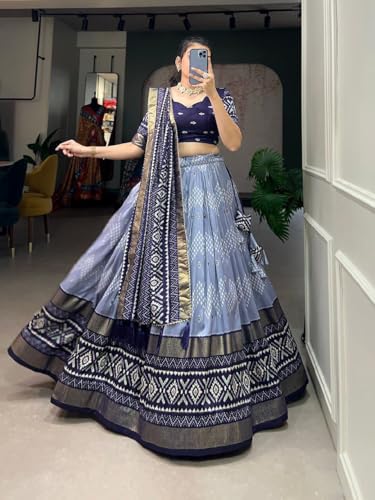 Shriva Fashion Indian ready to wear Flared Lehenga Choli Set with stitched blouse for Navaratri (Blue 1, 46) - Thumbnail 7