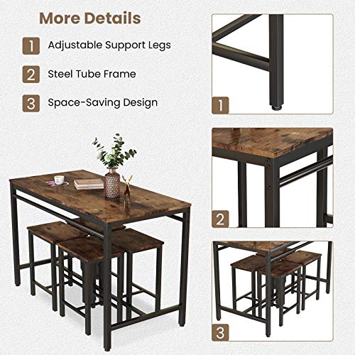 image for HCWORLD, 5 Pieces Dining Set, Kitchen Table and Chairs with 4 Bar Stoo