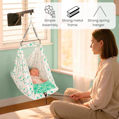Image of Axmon Kids Cradle Jhula | Heavy Duty Iron Frame Baby Cradle | Weight Capacity Up to 20 kg | Pure Cotton with 1 Inch Support Sheet, Pillow, Safety Belt & Mosquito Net | 5 Colors