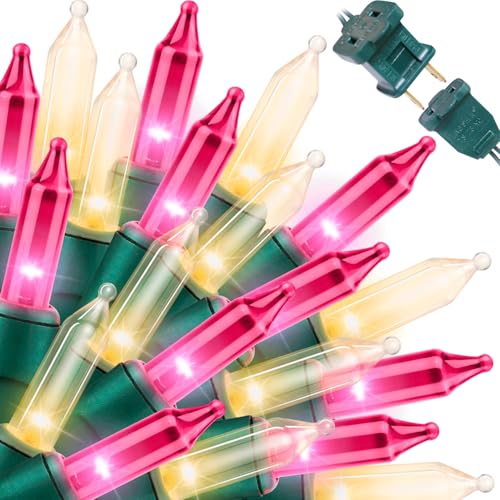 LAMPHOME Pink Clear Christmas Valentines String Lights 100 Mini Incandescent Fairy Light Decor 20 Ft Green Wire Indoor & Outdoor Party Patio Bedroom Xmas Tree Garland Easter Holiday Decoration