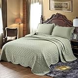 vctops 100% Cotton Floral Embroidered Quilt Set 3-Piece Oversize Queen Size Diamond Pattern Quilted...