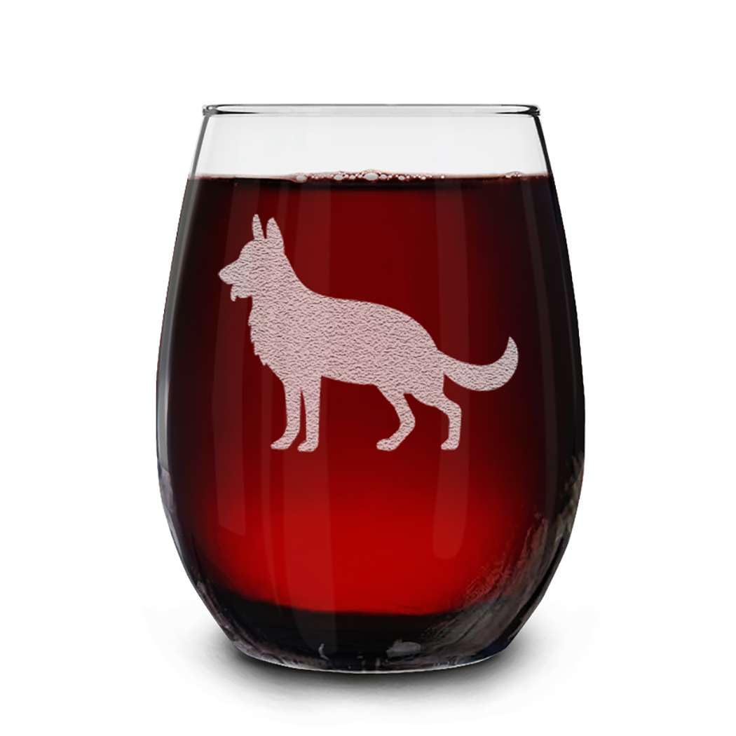 shop4ever German Shepherd Engraved Stemless Wine Glass 15 oz. Gift for Dog Lovers Funny Pet Lover Glassware