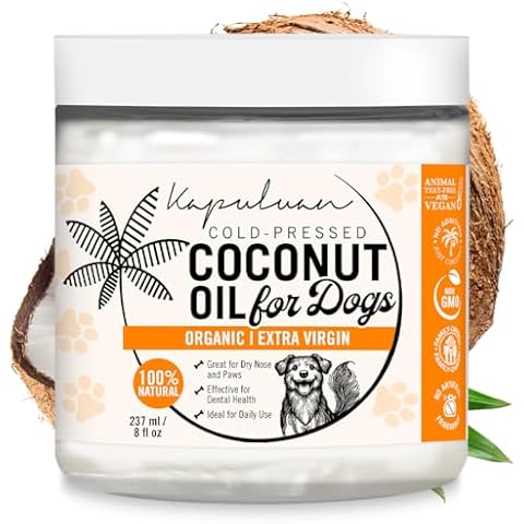 Kapuluan Organic Coconut Oil for Dogs, 8-oz – Premium Cold-Pressed, Healthy Coat & Skin – All-Natural Dog Paw and Nose Moisturizer for Healthy Skin, Shiny Coat, and Digestive Support – 100% Pure Cover