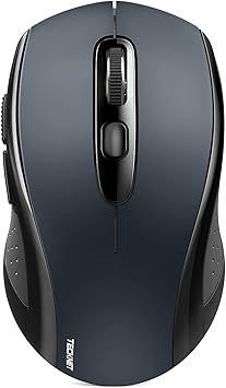 TECKNET Bluetooth Wireless Mouse, 3 Modes Bluetooth 5.0 & 3.0 Mouse 2.4G Wireless Portable Optical Mouse with USB Nano Receiver, 2400 DPI for Laptop, MacBook, PC, Windows, Android, OS System (Grey)