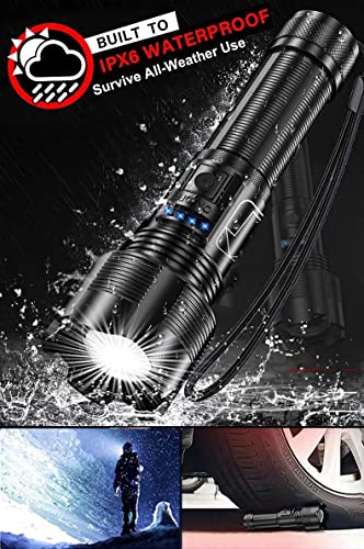 Hoxida Rechargeable Led Tactical Flashlights High Lumens, 10000 Lumens Xhp50 Super Bright Led Flashlight, Zoomable, Ipx6 Waterproof, 5Modes, Powerful Handheld Flashlight For Camping, 2Pcs #TOP5