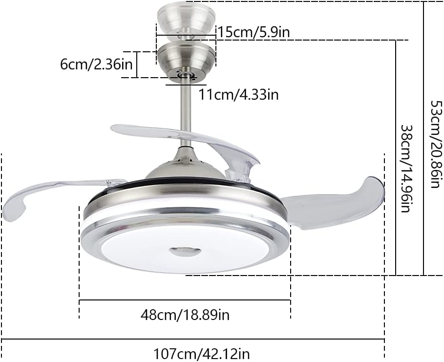Exclusive Discount 70% Price Modern Retractable Ceiling Fan with Light with Remote Control Dimmable LED Chandelier Ceiling Fan Invisible Blades Suitable for Living Room, Bedroom, Kitchen, Dining Room Chrome Silver (42 Inches)