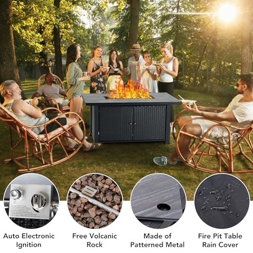 52 Inch Propane Fire Pit Table, 50000BTU Rectangle Fire Table with Cover & Rain Cover, Sturdy Steel and Iron Fence Surface, CSA Safety Certified, Companion for Your Garden (Enlarged Version)