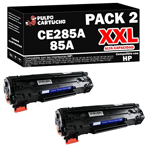 Pulpo Cartucho   Toner CE285A Premium XXXL (3.000 Pág) Negro Compatible con HP CE285A Premium XXXL (3.000 Pág) / Ref. 85A   Pack 2   Valido para Impresoras Laserjet Series