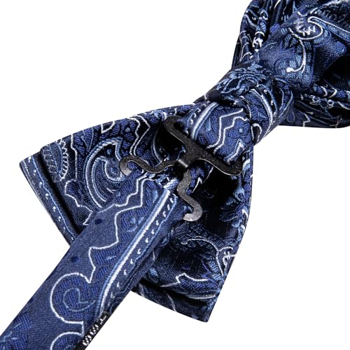 Image of Hi-Tie Bow Ties for Men Pre-Tied Pocket Square with Cufflinks Mens Bowtie Sets for Wedding Formal Party