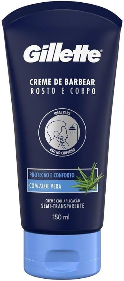 Gillette Creme de Barbear Rosto e Corpo com Aloe Vera, Ideal para Barbear com um Aparelho de Barbear no Chuveiro 150mL