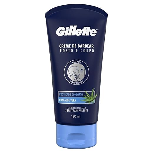 Gillette Creme de Barbear Rosto e Corpo com Aloe Vera, Ideal para Barbear com um Aparelho de Barbear no Chuveiro 150mL