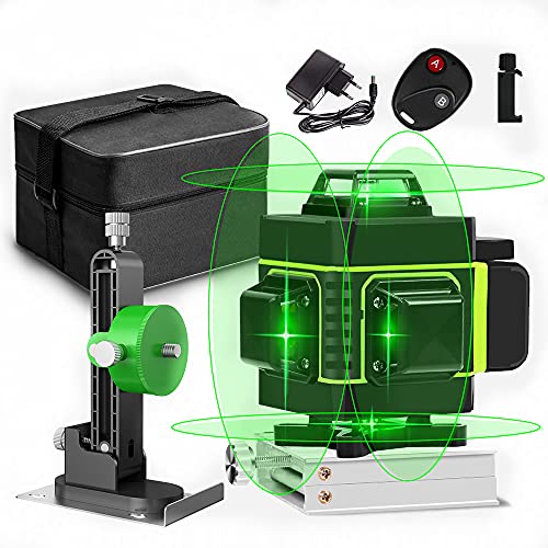 4 x 360 Laser Level Slvoefi 4D Laser Level 16 Lines Green Beam Light Horizontal Vertical Laser Level Self Leveling with Alarm, 4000mAh Rechargeable Battery,Lifting Platform Base