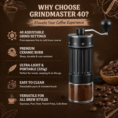 Image of Manual Coffee Grinder Hand Crank Adjustable Grind Settings Portable Clear Catch Cup Compact Durable for Home Travel Espresso French Press Brewing