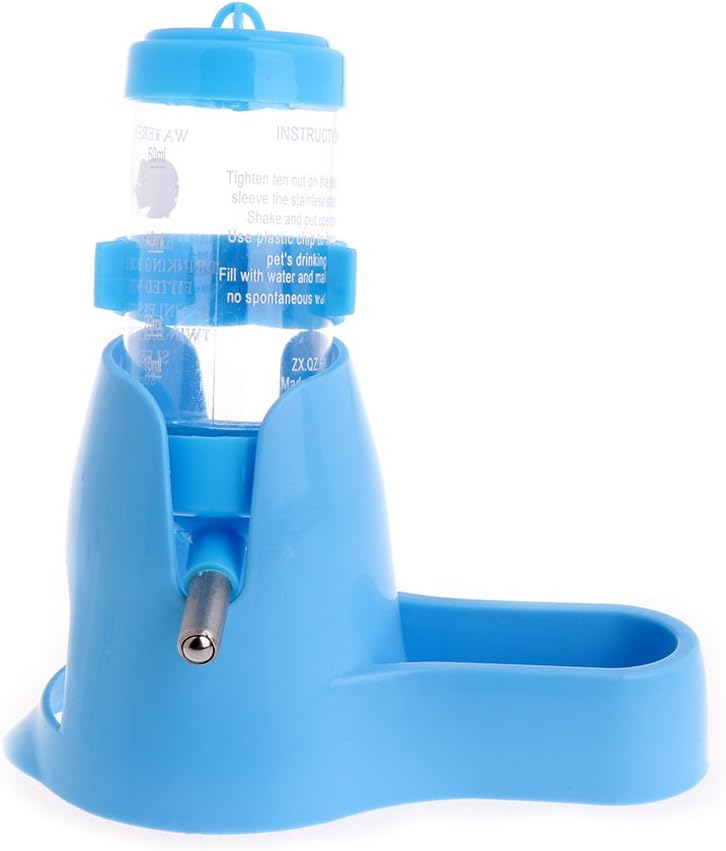 80ml 3 in 1 Hamster Water Bottle Holder Dispenser with Base Hut Small Pet Nest, Best Water Bottle for Small Pet (Blue)