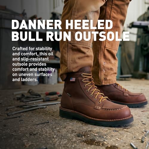 Image of Danner 6 inch Bull Run GTX Work Boots for Men - Oiled Full-Grain Leather Upper with Non Slip Wedge Outsole and 3-Density Cushion Footbed, EH Resistant