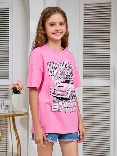 WDIRARA Girl's Car Letter Graphic Print Round Neck Short Sleeve Tee Summer Casual T Shirt4