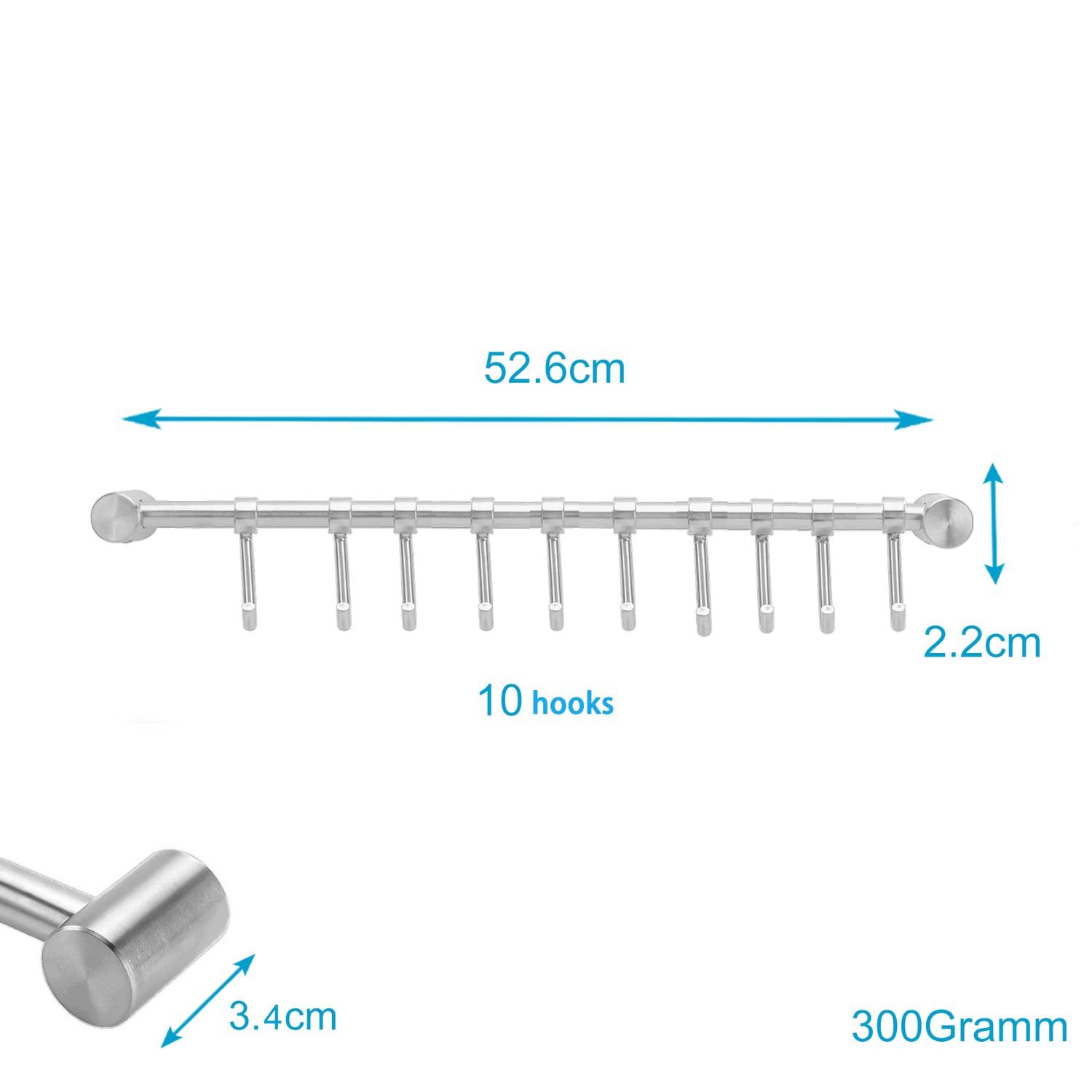 Edelstahl Küchenregal 40cm Mit 6 Haken - Wandhalterung Für Utensilien