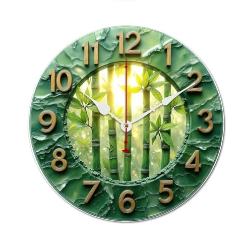 緑の竹林時計 光差し込む穏やか風景 掛け時計 北欧 壁掛 木製 10in/12in 軽量 部屋飾り 人気 ギフト静音 非電波 読みやすい リビングルーム 寝室 オフィス 30*30cm