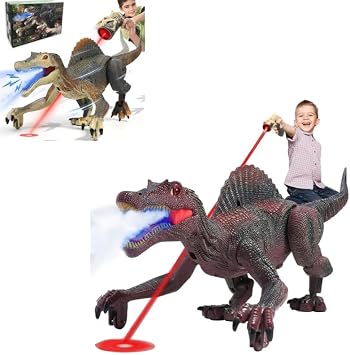 Richgv RC Dino Battle Set Gray & Red Spinosaurus with Light, Spray & Roar for Kids 3-8