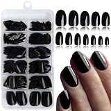 LoveOurHome 240pc Short Oval Press on Nails Black Fake Nails, XS Oval Press on Nails Short Glue on Nails Black Acrylic Nail Press ons False Nail Tips Artificial Fingernails with Adhesive Tabs