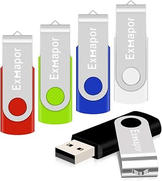 5 Pack USB Flash Drive 16GB Swivel Thumb Drives for Storage USB Stick5 Mixed Color Black, Red, Green, Blue, White