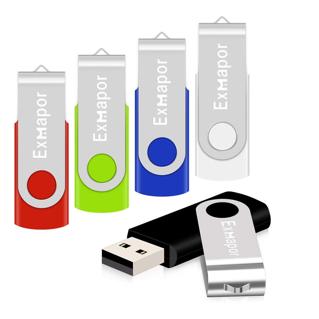 Exmapor USB 2.0 Flash Drive Swivel Thumb Drives 5 Mixed Colors(Black Blue Red Green White) 8GB Multicoloured B03-RTY