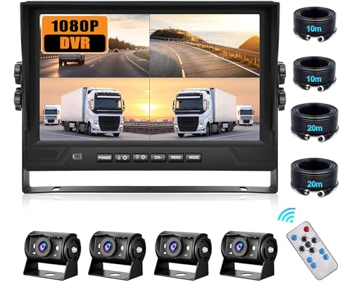 CAMECHO Cámara de Marcha Atrás Kit,9'' TFT Monitor con DVR Camara Coche Vigilancia+4 Divisiones Camaras,Impermeable Visión Nocturna Camara Trasera de ...