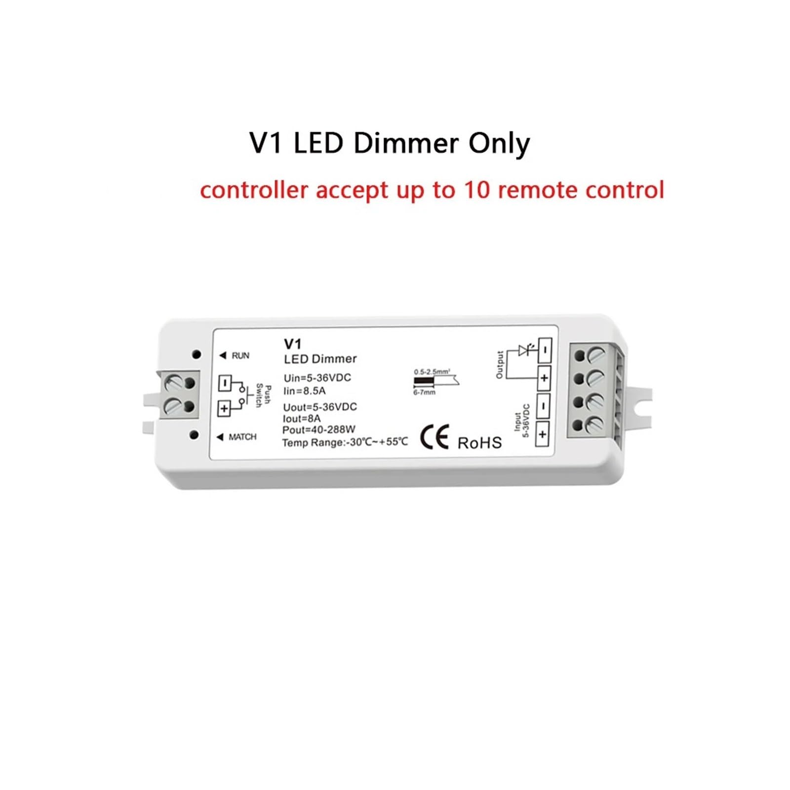 V1 LED-Dimmer, 1 Kanal, 5 V, 12 V, 24 V, 36 V, 4 Zonen, einfarbiges LED-Lichtleisten-Dimm-Set, 2,4 G Fernbedienung, Touch-Schalter-Dimmer(1XV1 Only)