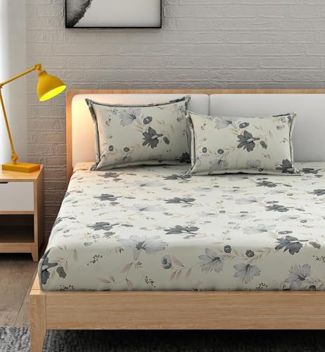 Image of Cotton Feel King Size Flat Bedsheet for Double Bed (90 x 100 Inches | 230 x 250 cm) with 2 Pillow Covers | Soft & Smooth Printed Bedsheet for Daily Use (WhiteNew, King Bed-90x100)
