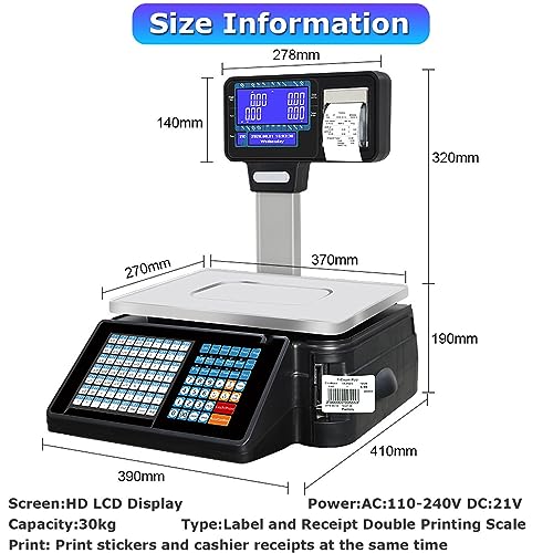 Báscula digital con impresora térmica y doble pantalla LCD miniatura 5