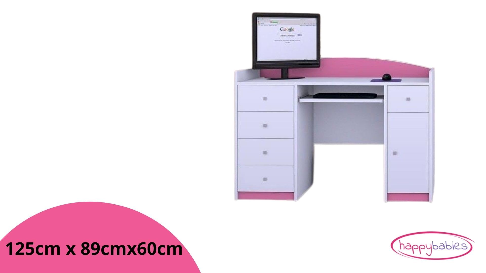 Scrivania Per Bambini Happy Babies - 125x89x60 Cm Con Ripiano Tastiera | Motivo Cuori Bianco E Rosa - Foto 7