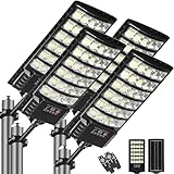 4-Pack Solar Street Lights, Outdoor Flood Light with 2 Motion Sensor Modes, Dusk to Dawn, IP66 Waterproof, Solar Powered Parking Lot Light with Remote Control, 6500k Dimmable Security Lamp