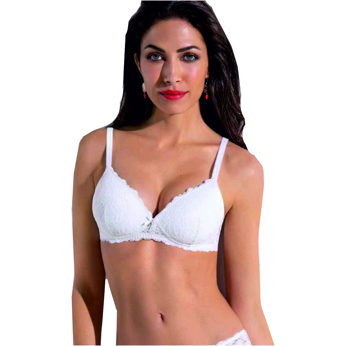Sielei 1 Pezzo Reggiseno Donna 2676 Senza Ferretto Push Up In Pizzo - Coppa B, Bianco 1B - 4