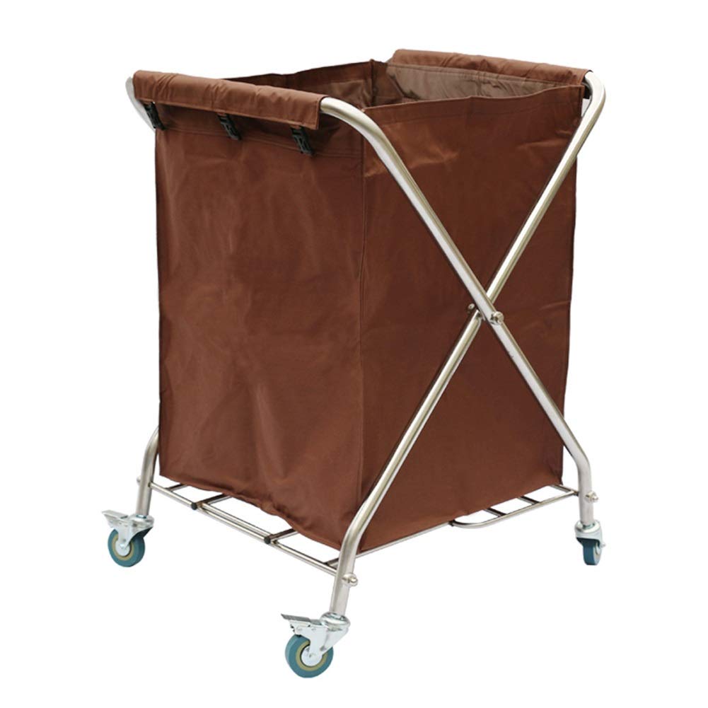 DFEDHF Utility Cart Organizer Storage Trolley Beauty Utility Cart Foldable Laundry Sorter Cart, Portable Laundry Hamper with Rolling Lockable Wheels, Room Service Cart Organizer Storage T(Brown)