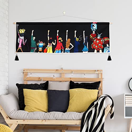 Hanging Manga Poster Canvas Wall Art Painting Of Anime Characters Cartoon Role Tapestry Figure Back Silhouette Effect Wall Tapestry With 2 Tassels And Wooden Hanging Rod Wall Decor Decoration For Room #TOP4