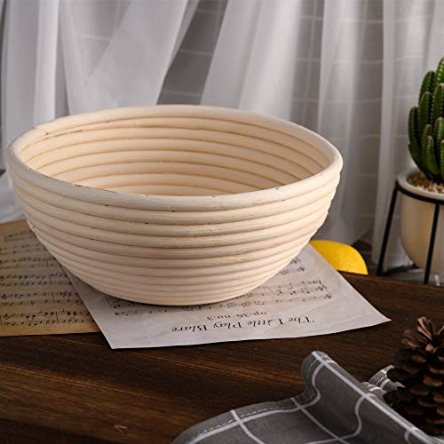 Pack de 2 canastas de pan Banneton de 22cm en ratán natural con tela de lino 3
