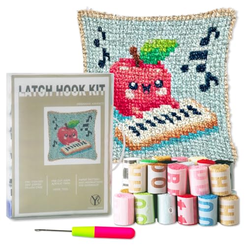 Image of YP DIY Throw Pillow Apple Pianist Latch Hook Kit - 18x18 Inch Handmade Craft Set for Beginners, Perfect Pillowcase for Home Decor or Gifts