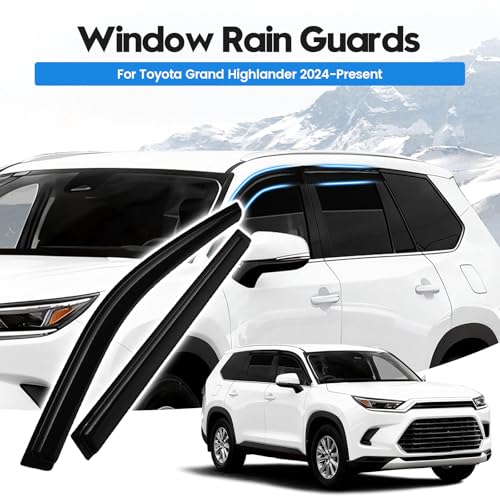 Image of Grand Highlander Rain Guard - Window Visors for Toyota Grand Highlander XLE Limited Platinum MAX Hybrid 2024-2026, Tape-On Side Window Rain Guards, 4PCS, Black, Car Accessories