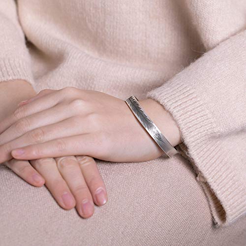 Bracelet plume en argent S925 style vintage ciselé à la main - 3
