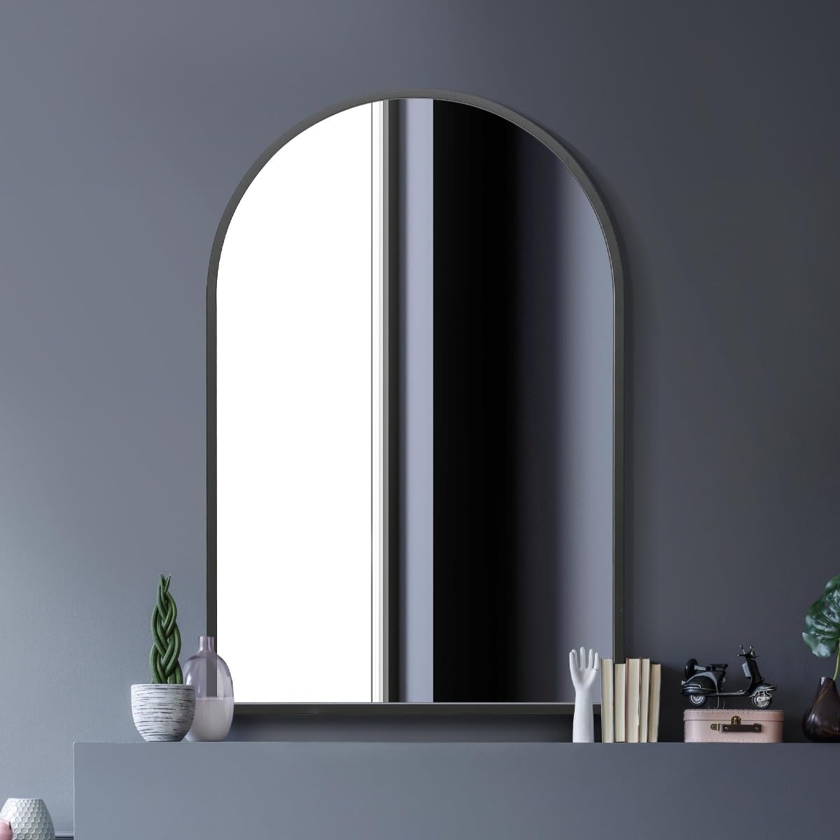 The Arcus - Black Metal Framed Arched Wall Mirror 47" X 31" (120CM X 80CM). Suitable for Inside and Outside